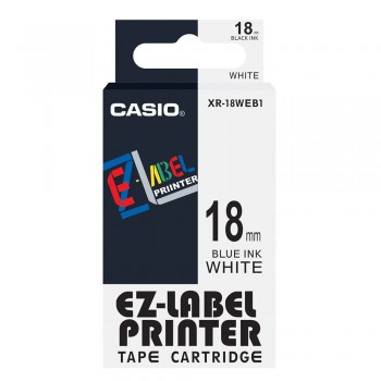 Casio Ez-Label Printer Tape Cartridge - 18mm, Blue on White (XR-18WEB1)
