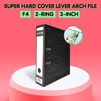 SUPER Hard Cover Lever Arch File 8991 for A4 Paper Filing - 3-Inch, 2-Ring, F4 File Size, Premium A4 Paper Size Black Marbled Binder File