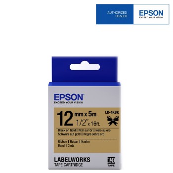 Epson Label Cartridge 12mm Black on Gold Satin Ribbon